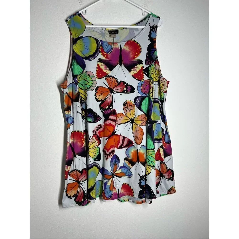 NY Invasion Scoop Neck No Sleeve Blouse Womans Bohemian Butterfly Print Approxim